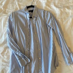 Rufffle trim striped button down